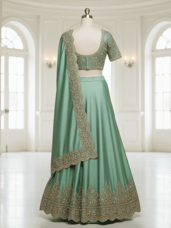 Emerald Green Satin Reception Saree