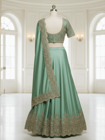 Emerald Green Satin Reception Saree