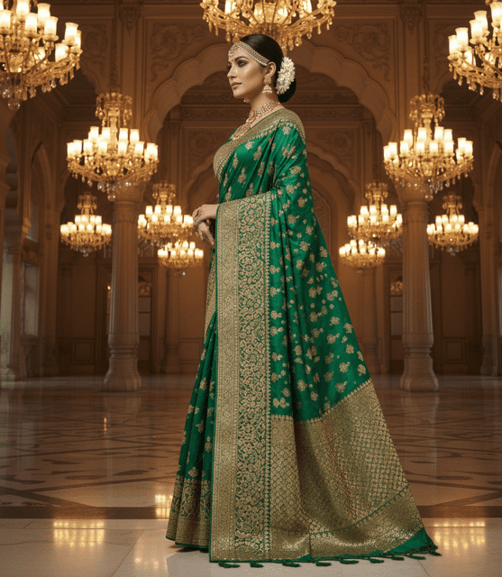 Emerald Green Silk Zari Bridal Saree