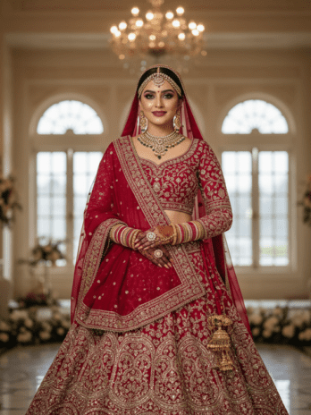 Crimson Red Zardozi Bridal Lehenga