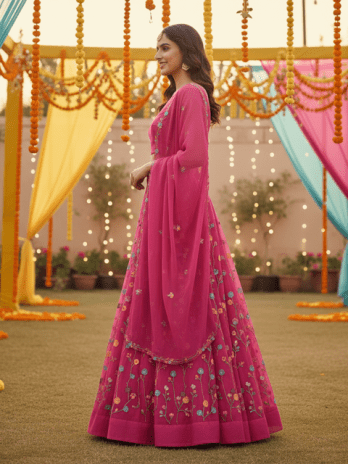 Fuchsia Pink Floral Embroidered Guest Lehenga