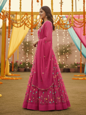 Fuchsia Pink Floral Embroidered Guest Lehenga