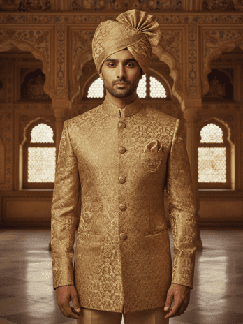 Gold Brocade Bandhgala with Safa