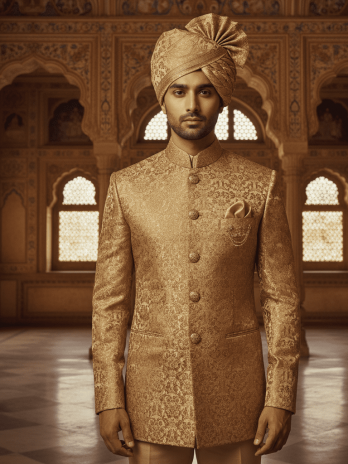 Gold Brocade Bandhgala with Safa