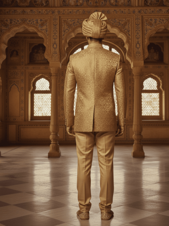 Gold Brocade Bandhgala with Safa