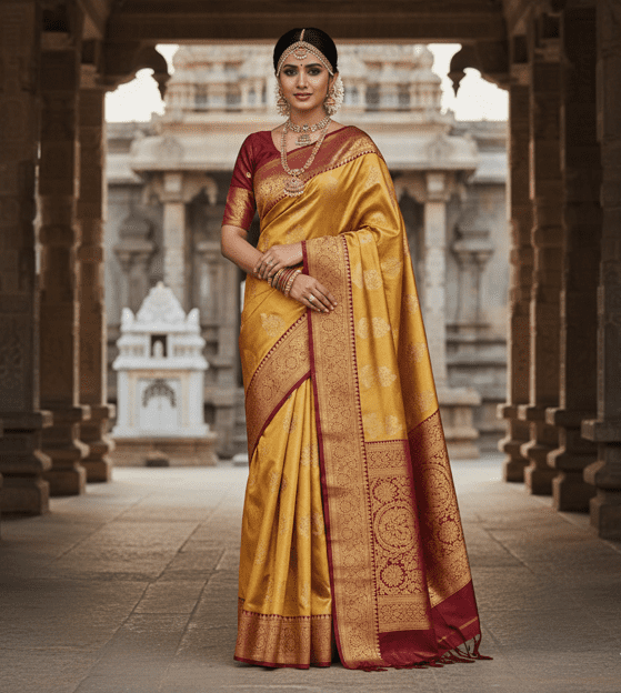 Gold Kanjivaram Silk Bridal Saree
