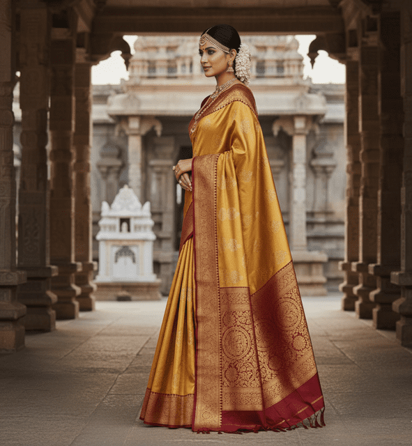 Gold Kanjivaram Silk Bridal Saree - Image 2
