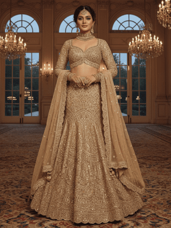 Gold Tissue Bridal Lehenga with Mermaid Silhouette