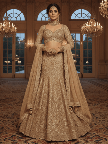 Gold Tissue Bridal Lehenga with Mermaid Silhouette