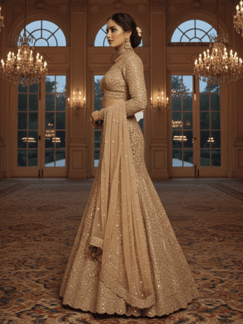 Gold Tissue Bridal Lehenga with Mermaid Silhouette