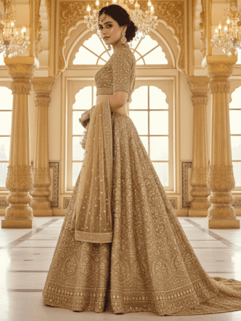 Gold Tissue Embroidered Reception Lehenga