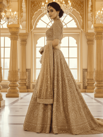 Gold Tissue Embroidered Reception Lehenga