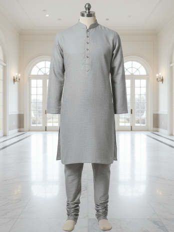 Grey Linen Kurta Pajama Set for Groom