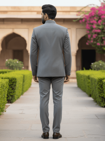 Grey Velvet Embroidered Bandhgala