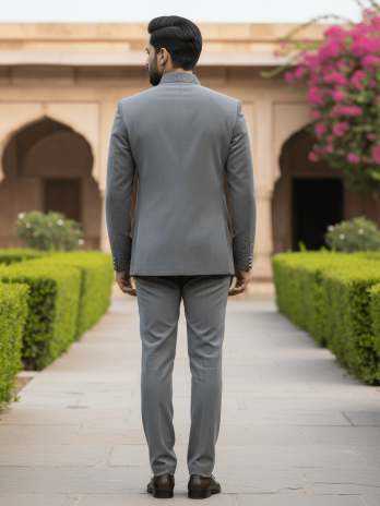 Grey Velvet Embroidered Bandhgala