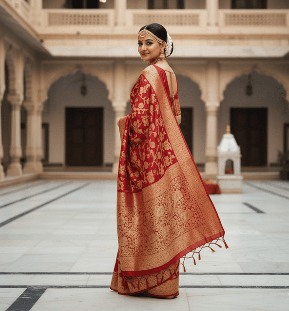 Heritage Red Banarasi Silk Bridal Saree - Image 4