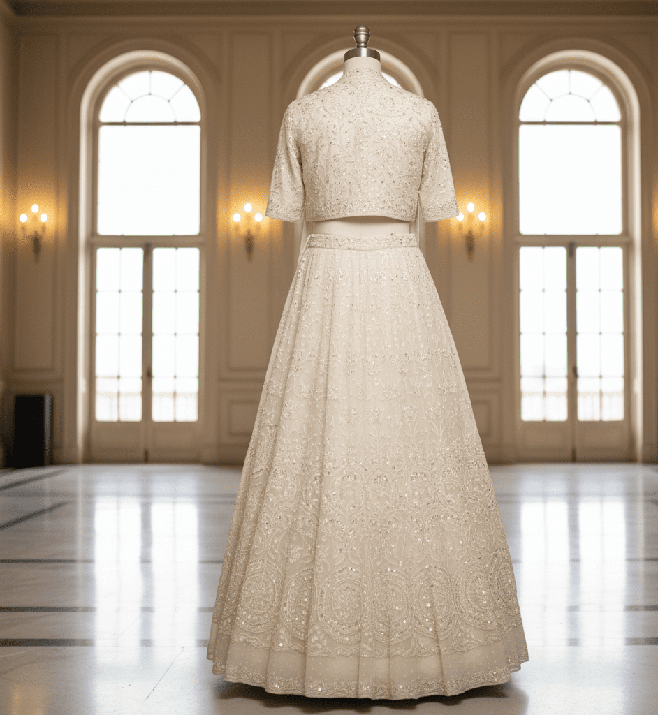 Ivory Embroidered Jacket-Lehenga Fusion - Image 3