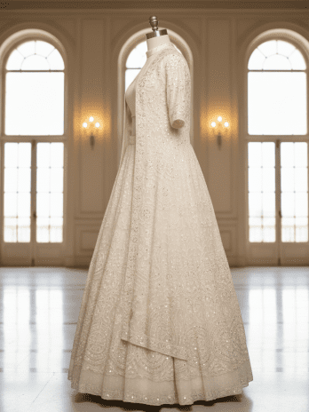 Ivory Embroidered Jacket-Lehenga Fusion