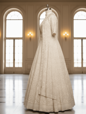 Ivory Embroidered Jacket-Lehenga Fusion