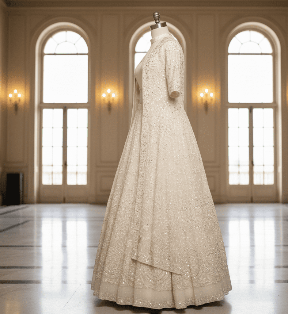 Ivory Embroidered Jacket-Lehenga Fusion - Image 2