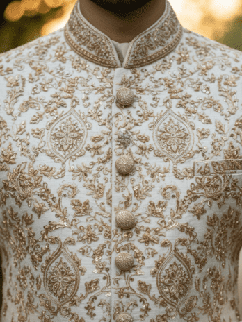 Ivory Gold Embroidered Wedding Sherwani