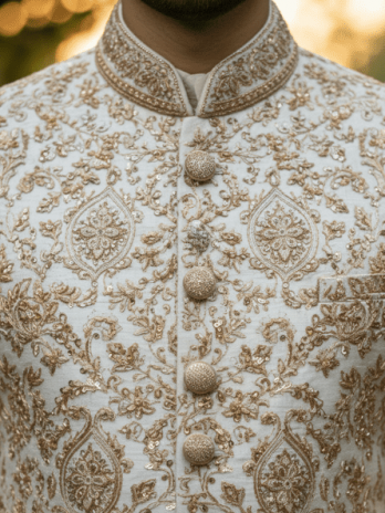 Ivory Gold Embroidered Wedding Sherwani