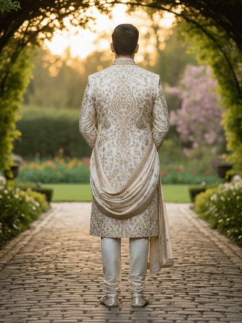 Ivory Gold Embroidered Wedding Sherwani