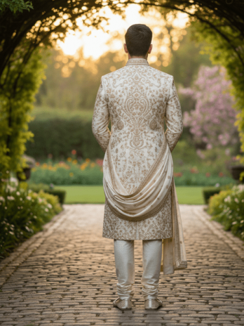 Ivory Gold Embroidered Wedding Sherwani