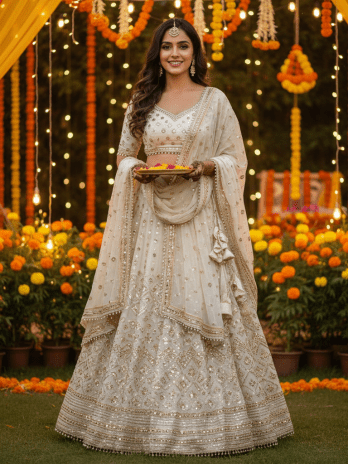 Ivory Gota Patti Mehendi Lehenga