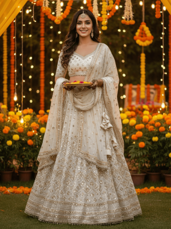 Ivory Gota Patti Mehendi Lehenga