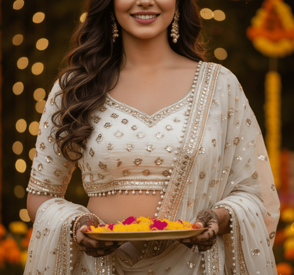 Ivory Gota Patti Mehendi Lehenga - Image 3