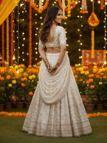 Ivory Gota Patti Mehendi Lehenga
