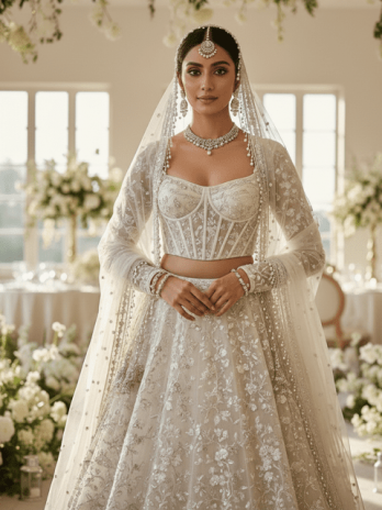 Ivory Pearl Embellished Bridal Lehenga Set