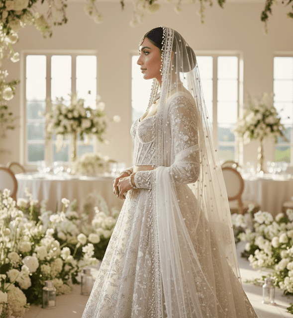 Ivory Pearl Embellished Bridal Lehenga Set - Image 2