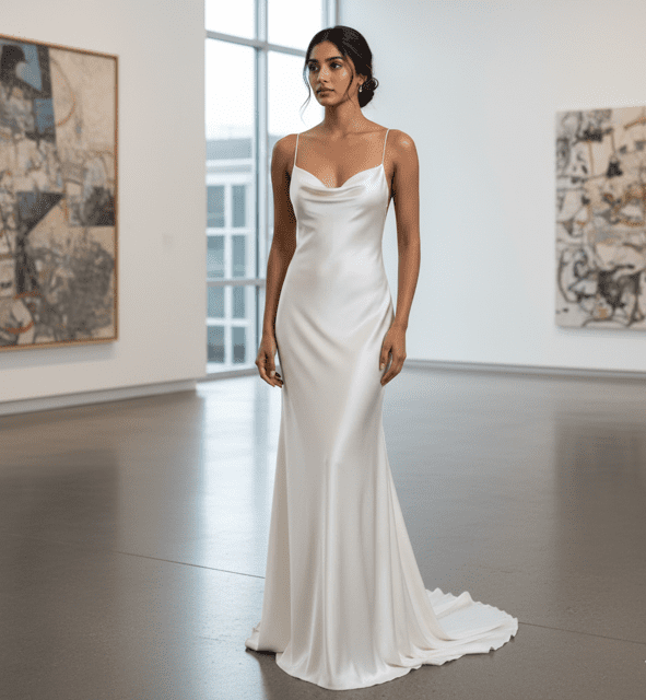 Ivory Satin Minimalist Slip Gown