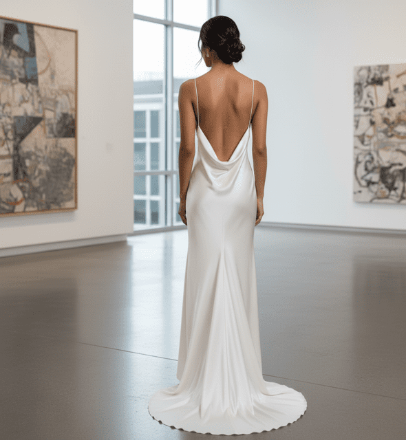 Ivory Satin Minimalist Slip Gown - Image 4