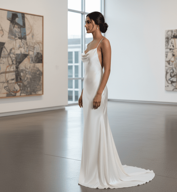 Ivory Satin Minimalist Slip Gown - Image 2