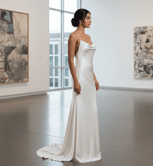 Ivory Satin Minimalist Slip Gown - Image 3