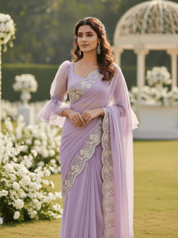 Lavender Chiffon Embroidered Guest Saree
