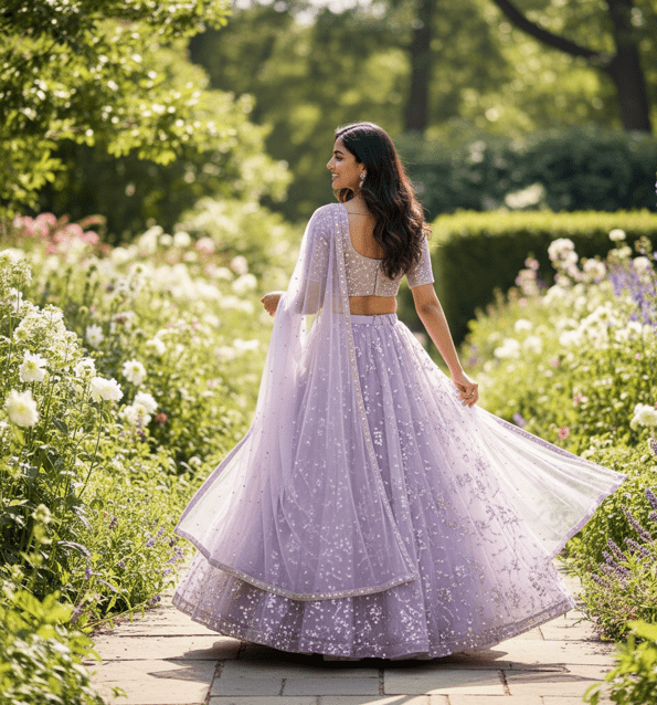 Lilac Chiffon Guest Lehenga - Image 3
