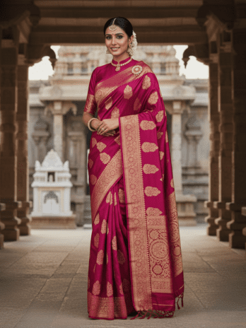 Magenta Silk Embroidered Bridal Saree