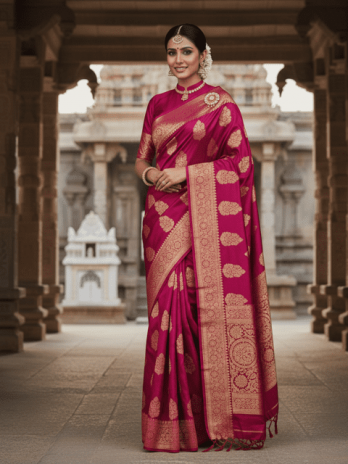 Magenta Silk Embroidered Bridal Saree
