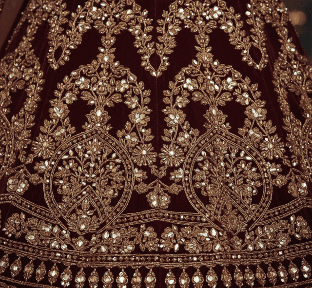 Maroon Velvet Jacket Style Bridal Lehenga - Image 4