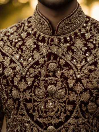Maroon Velvet Royal Sherwani Set