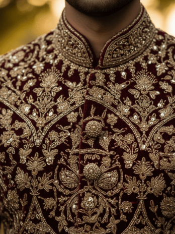 Maroon Velvet Royal Sherwani Set