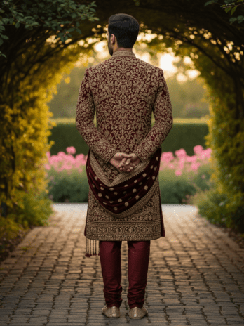 Maroon Velvet Royal Sherwani Set