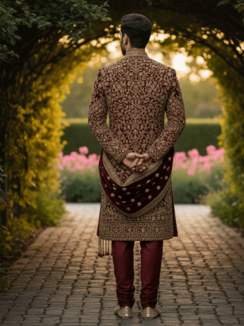 Maroon Velvet Royal Sherwani Set