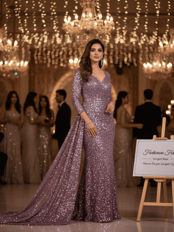 Mauve Purple Sequin Sangeet Gown