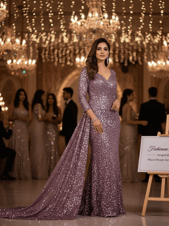 Mauve Purple Sequin Sangeet Gown