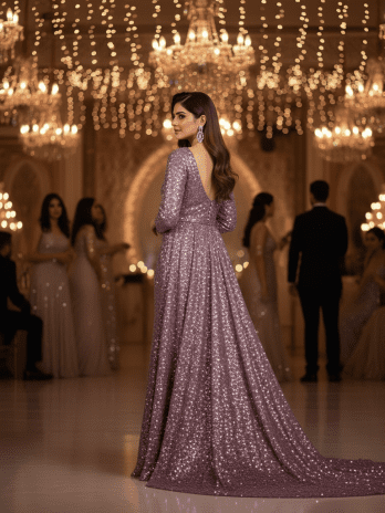 Mauve Purple Sequin Sangeet Gown
